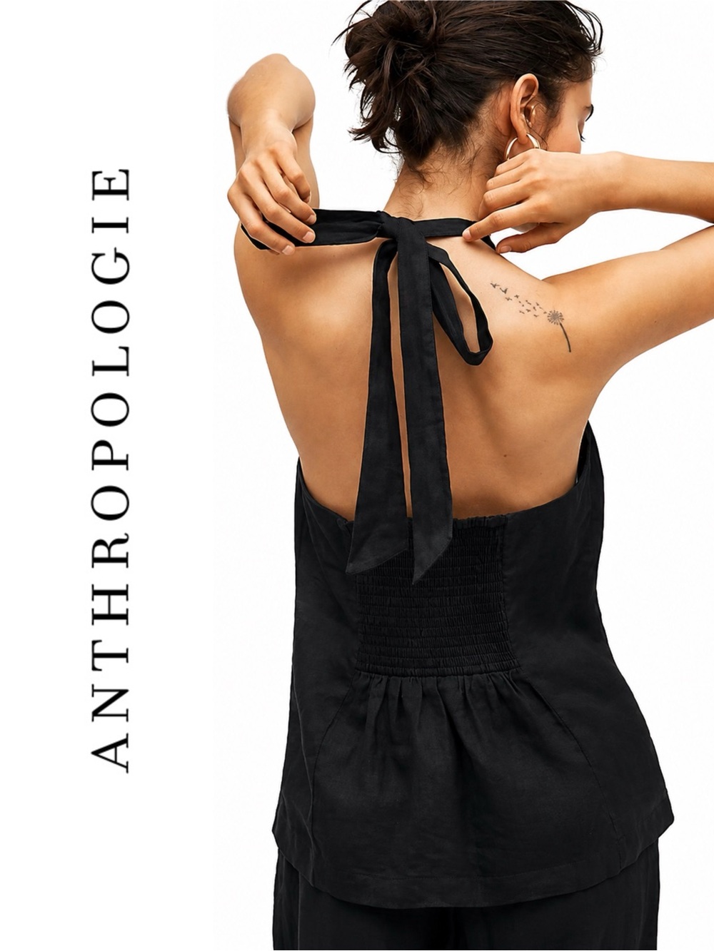 Anthropologie Maeve High-Neck Linen Asymmetric Long Tank